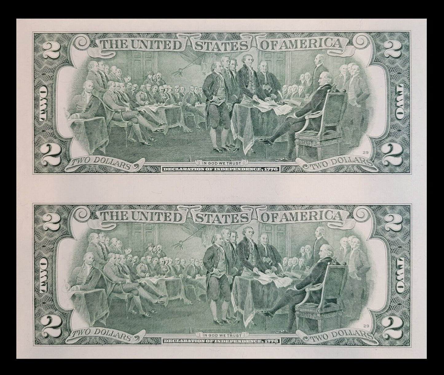 Uncut sheet of 2 $2 Bills Series 2013 Crisp Real Connected US Paper money