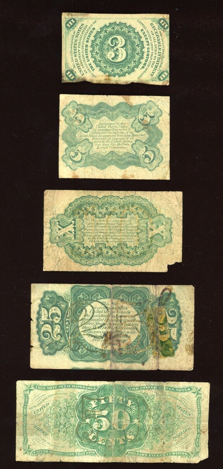 "RARE" Set of 3rd issue 3c 5c 10c 25c 50c Fractional notes