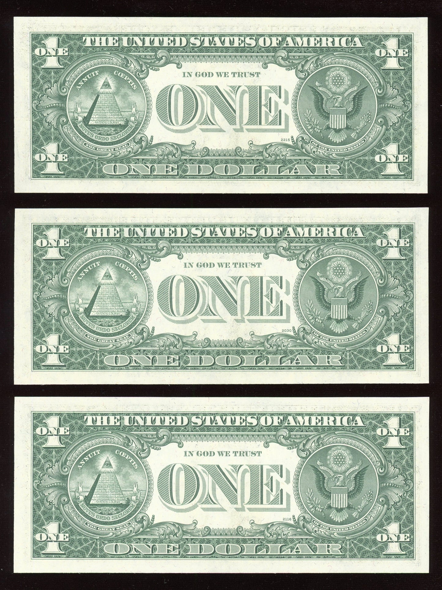 Beautiful Set of 3 Crisp Consecutive Serial 1977 $1 Notes