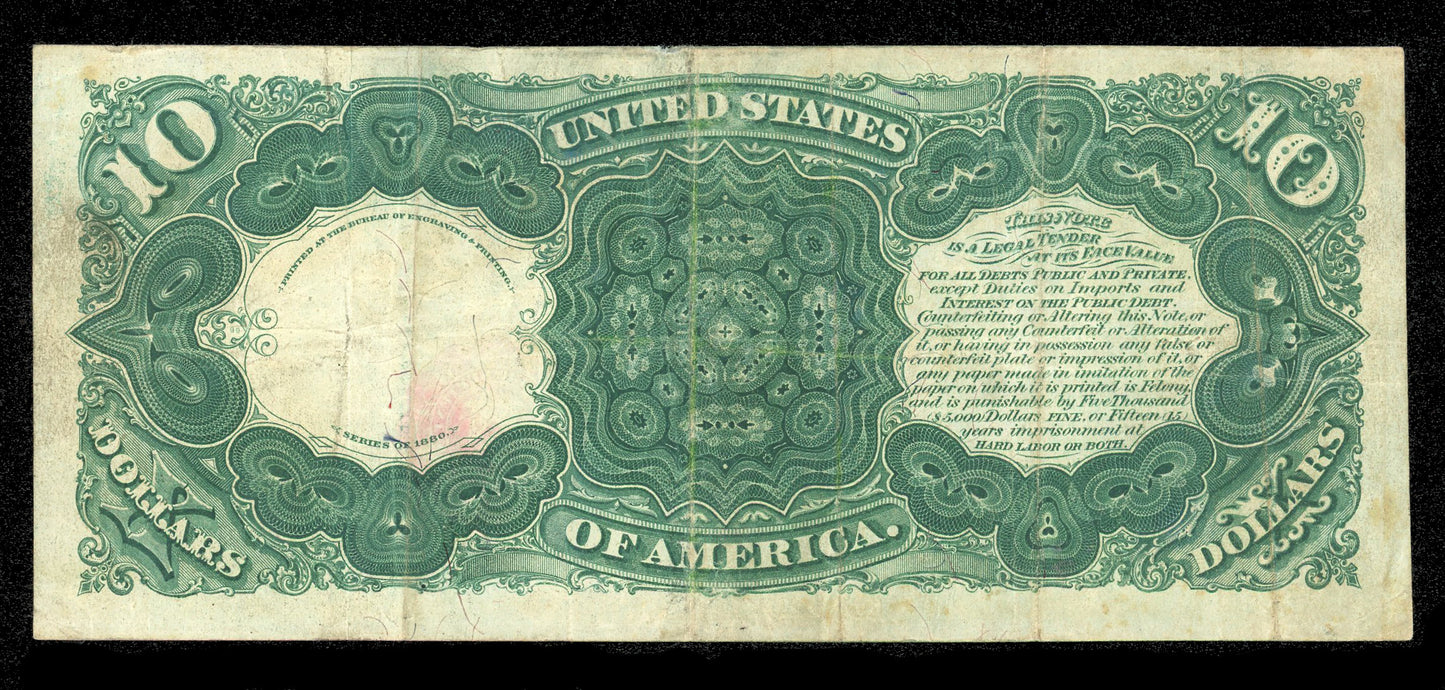 1880 Large Size $10 Dollar Legal Tender US Note Jackass FR. 113 Nice Very Fine