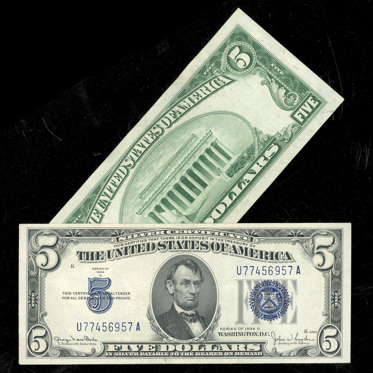 1934 $5 Dollar Bill Large Blue Seal Silver Certificate Almost 100 Years Old