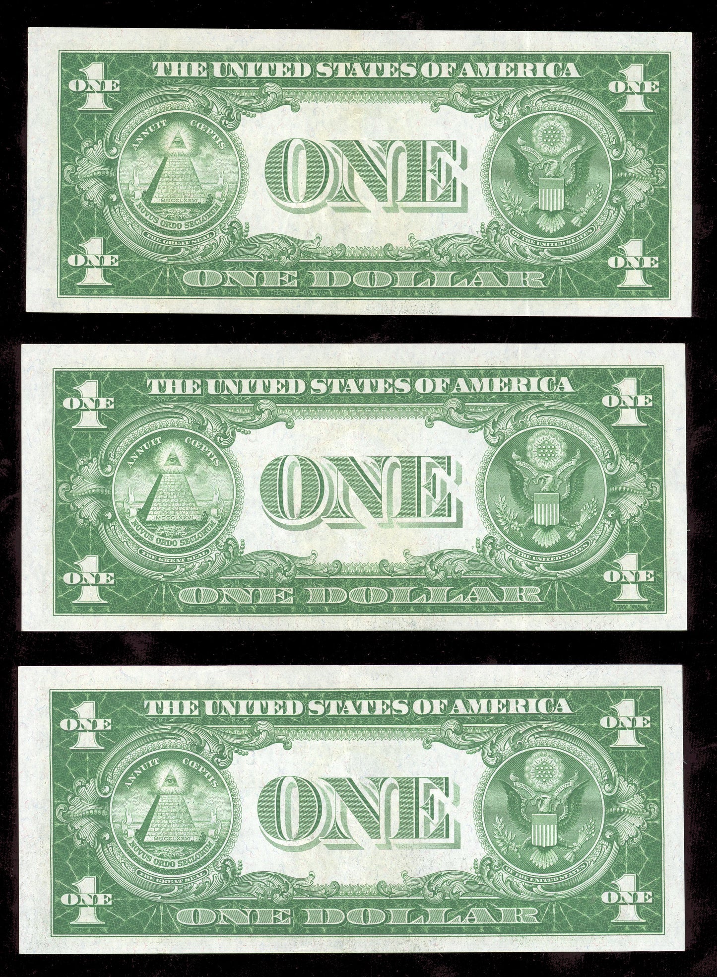 3 Consecutive $1 1935 Plain Silver Certificates Notes Crisp Uncirculated RARE