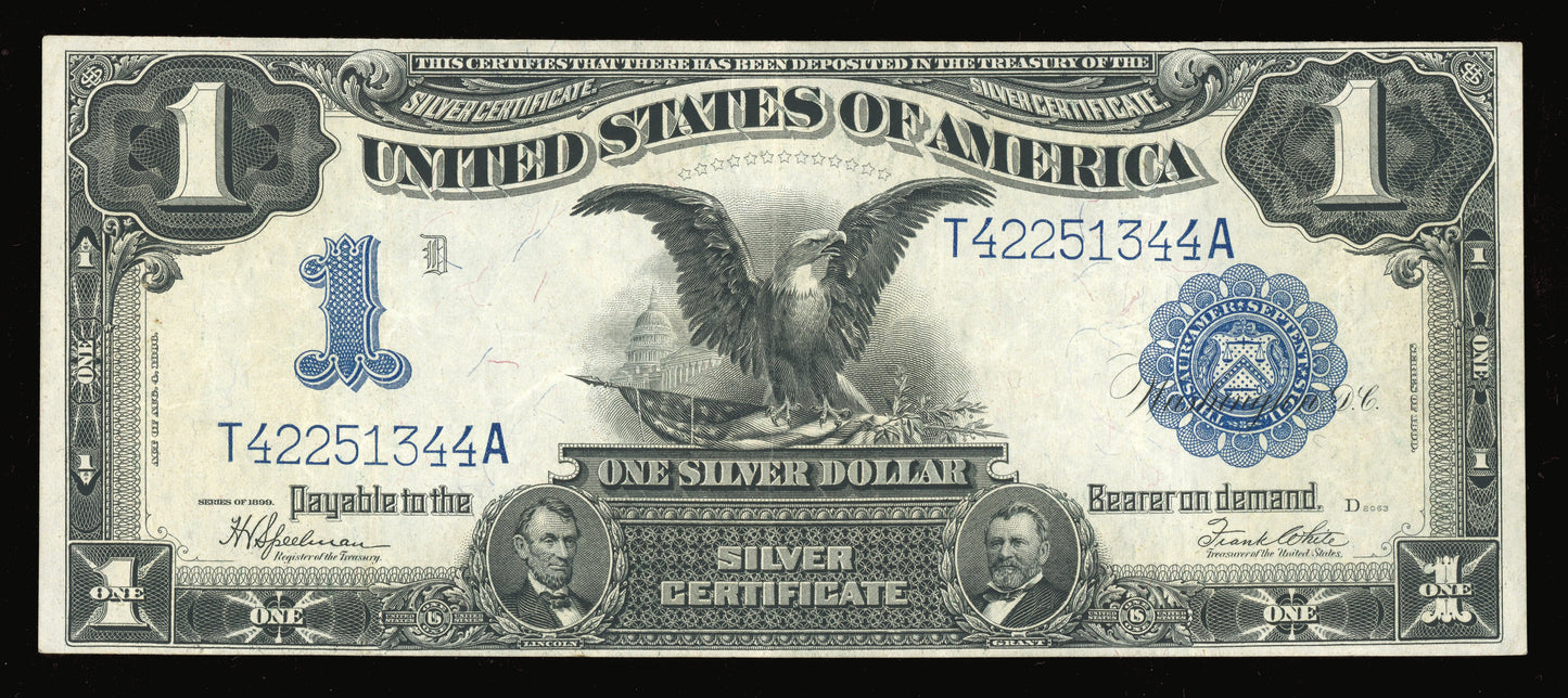 1899 Large Size $1 Silver Certificate Black Eagle FR 236 Speelman/White XF-AU