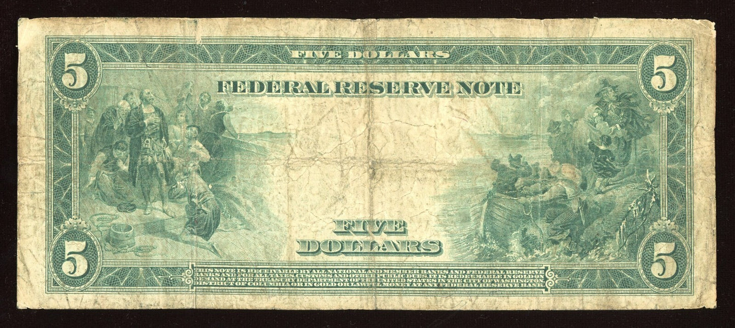 1914 $5 Federal Reserve Note Large Size Blue seal
