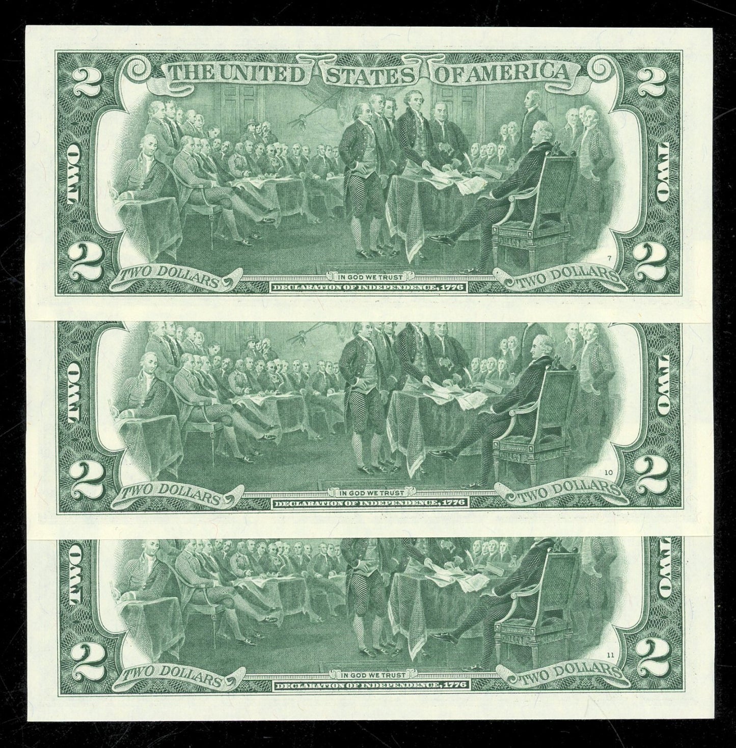 Set of 3 $2 Dollar Bills 2017 Crisp Gem Uncirculated 3 Pack Consecutive serials