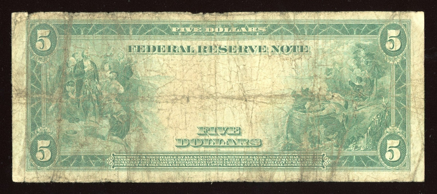 1914 $5 Federal Reserve Note Large Size Blue seal Richmond Virginia