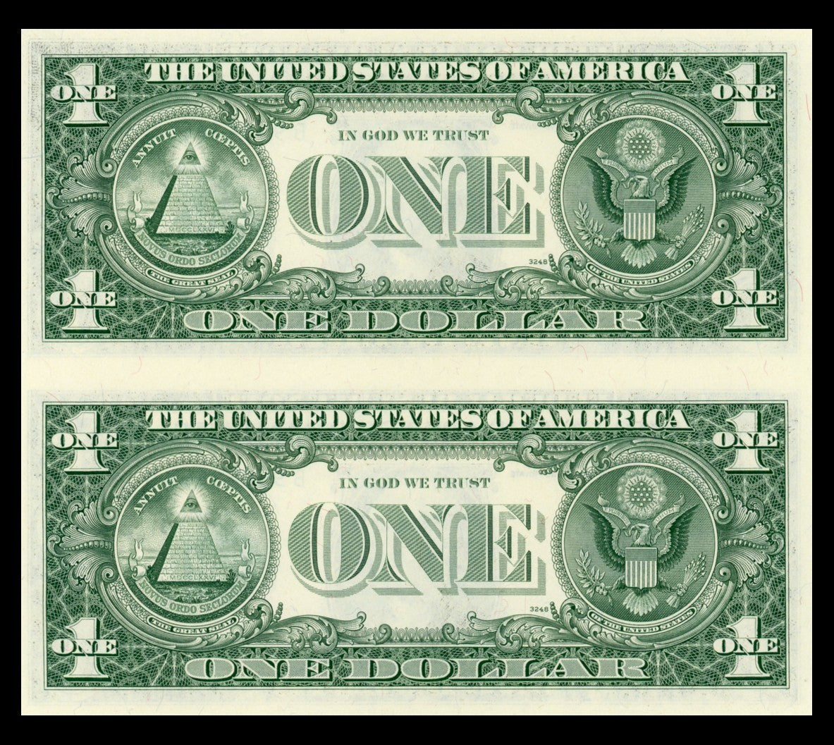 1981 Uncut Sheet of 2 $1 Bills Crisp Real US Paper money Subject Sheet