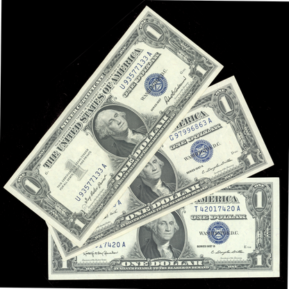 Full Set of 1957 1957A 1957B $1 Dollar Silver Certificates Blue Seal