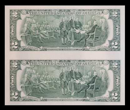 Uncut sheet of 2 $2 Bills Series 2013 Crisp Real Connected US Paper money