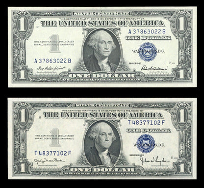 Set of 2 Silver certificates $1 Series 1957 & 1935 Blue seal Old US Paper Money