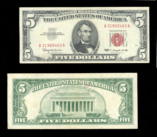 1963 $5 Red Seal Legal Tender US Note Old U.S. Paper Money