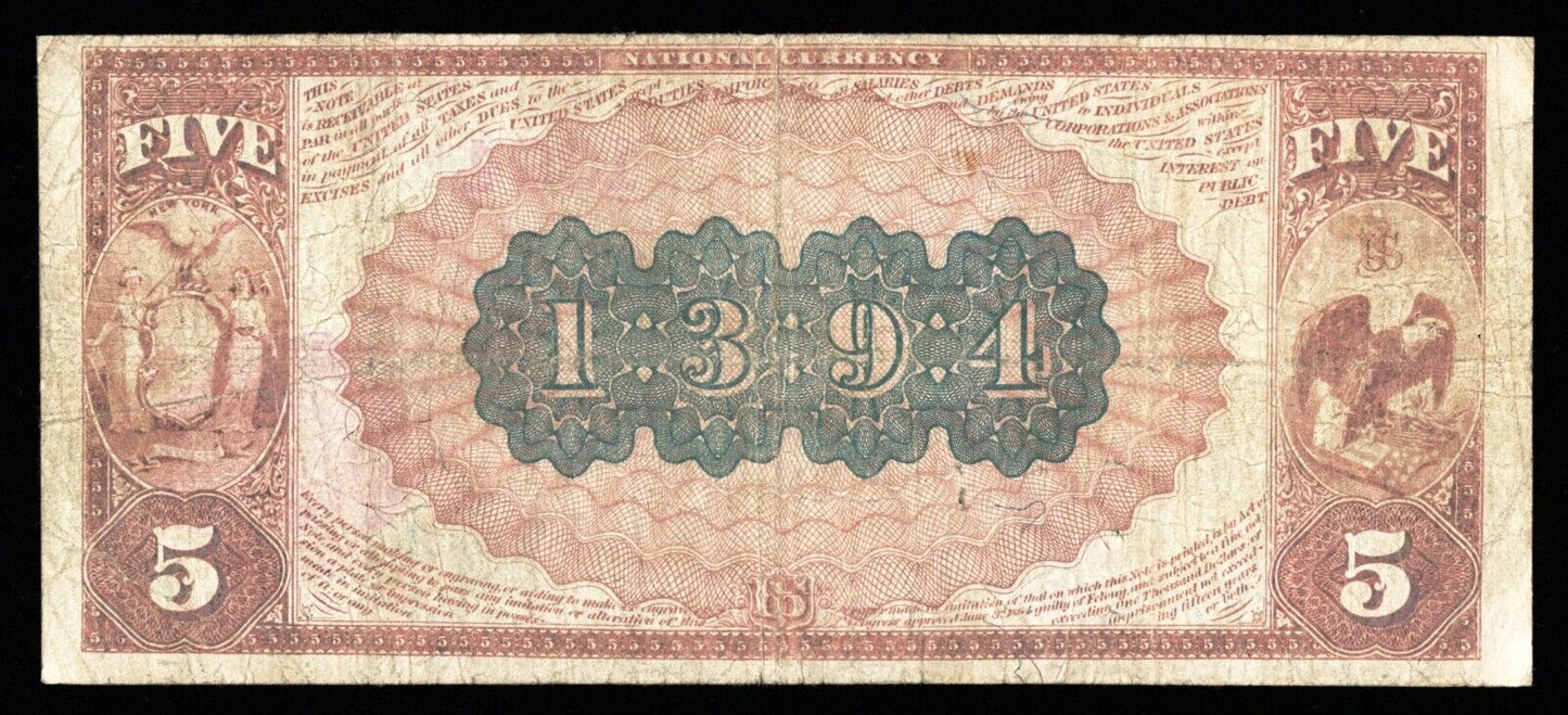1882 $5 AMERICAN EXCHANGE NB OF NEW YORK CITY, NY NATIONAL CURRENCY CH #1394