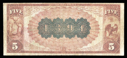 1882 $5 AMERICAN EXCHANGE NB OF NEW YORK CITY, NY NATIONAL CURRENCY CH #1394