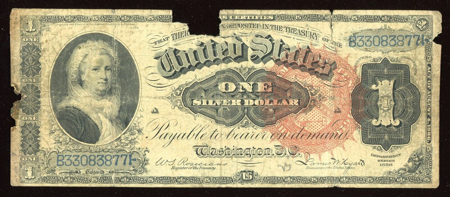 1886 Martha Washington $1 Silver Certificate small Red Seal