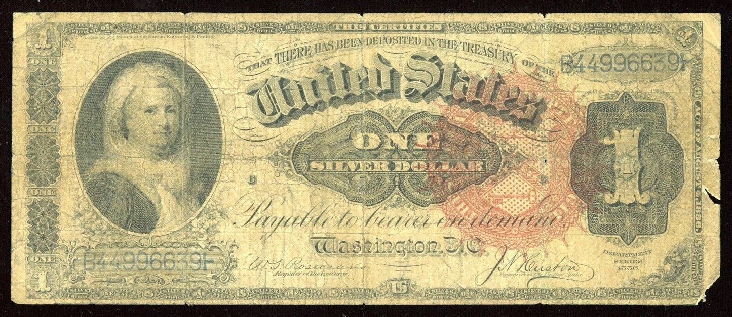 1886 Martha Washington $1 Silver Certificate Large Red Seal