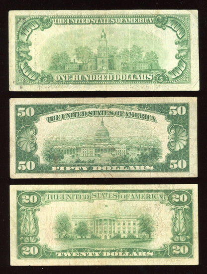 "RARE" Set 1929 Federal Reserve Bank of NEW YORK $5 $10 $20 $50 $100 Brown Seal