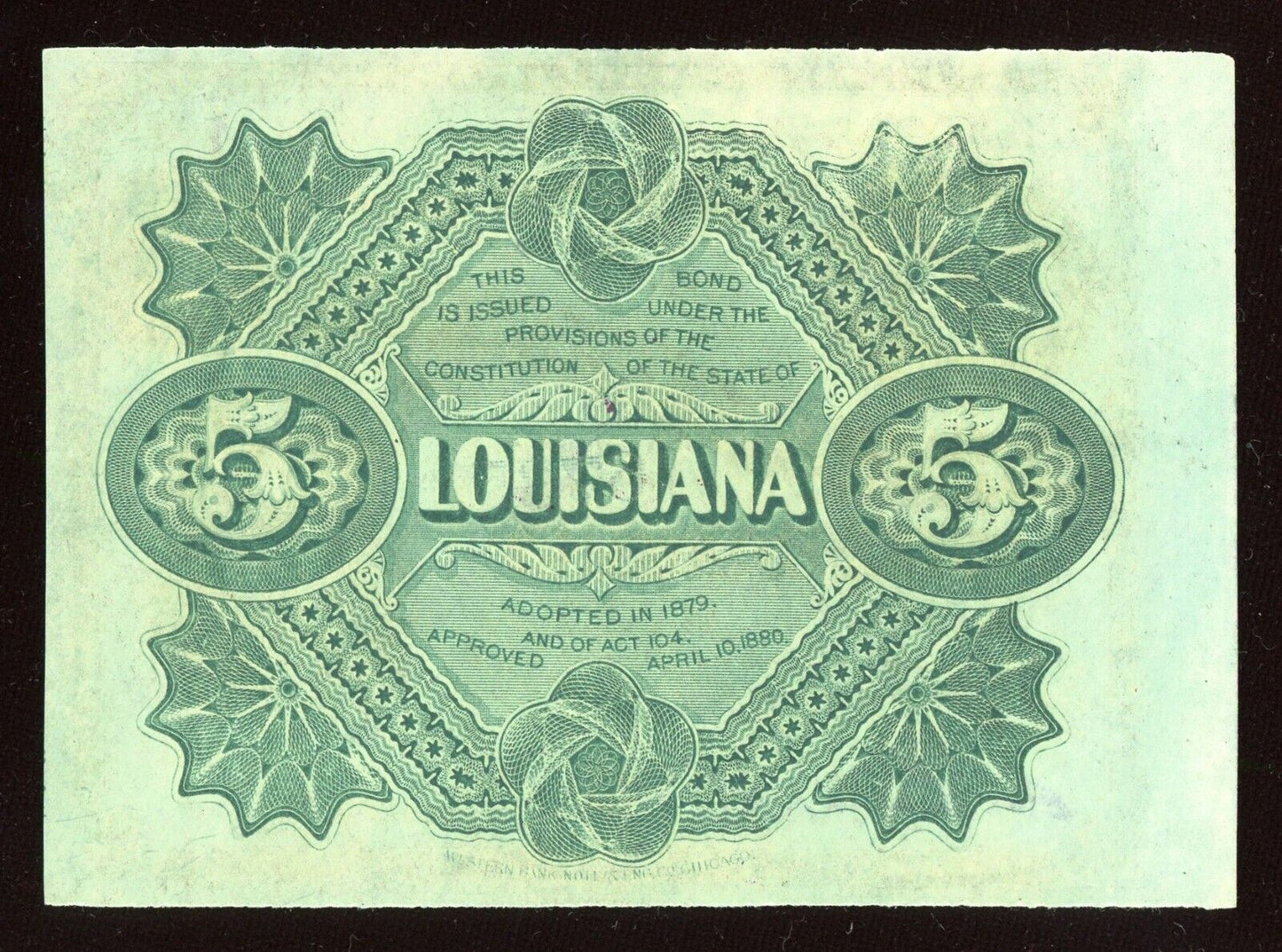 1874 $5 Five Dollars State Of  Louisiana “BABY BOND” Currency Note