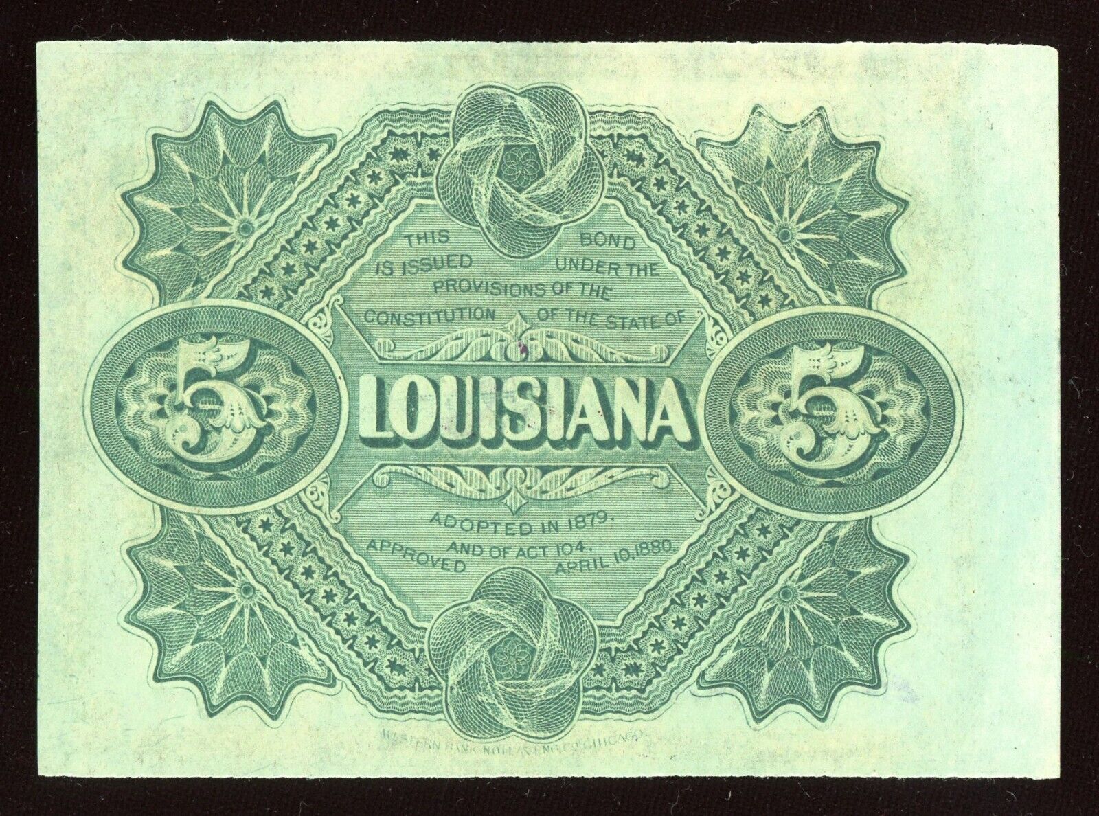 1874 $5 Five Dollars State Of  Louisiana “BABY BOND” Currency Note