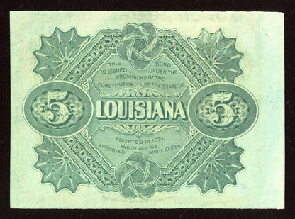 1874 $5 Five Dollars State Of  Louisiana “BABY BOND” Currency Note