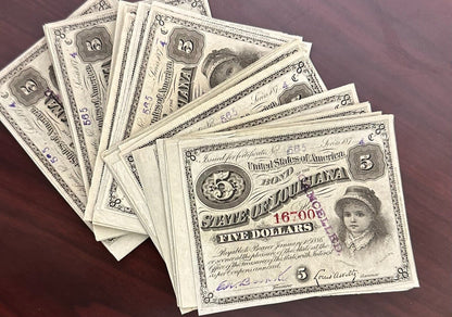 1874 $5 Five Dollars State Of  Louisiana “BABY BOND” Currency Note