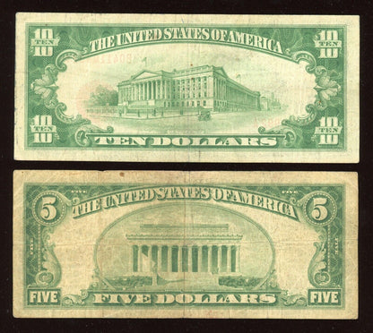 "RARE" Set 1929 Federal Reserve Bank of NEW YORK $5 $10 $20 $50 $100 Brown Seal