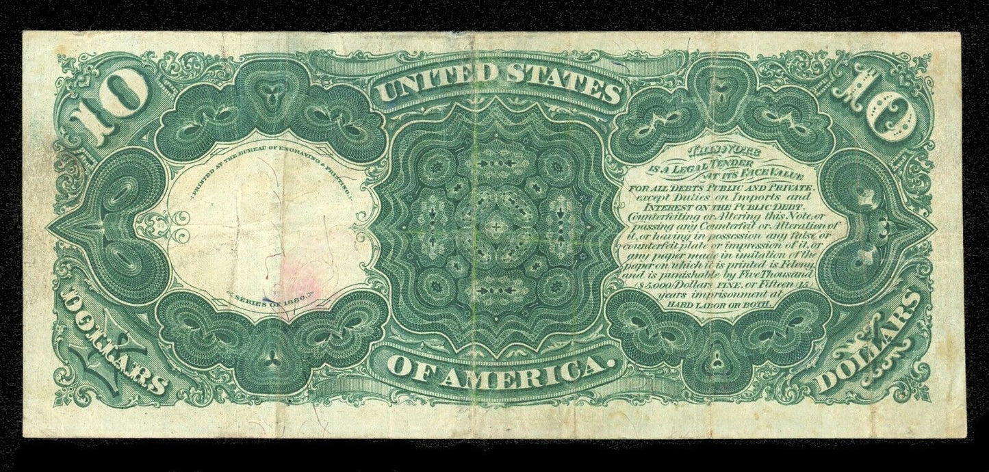 1880 Large Size $10 Legal Tender US Note Jackass FR 113 Very Fine
