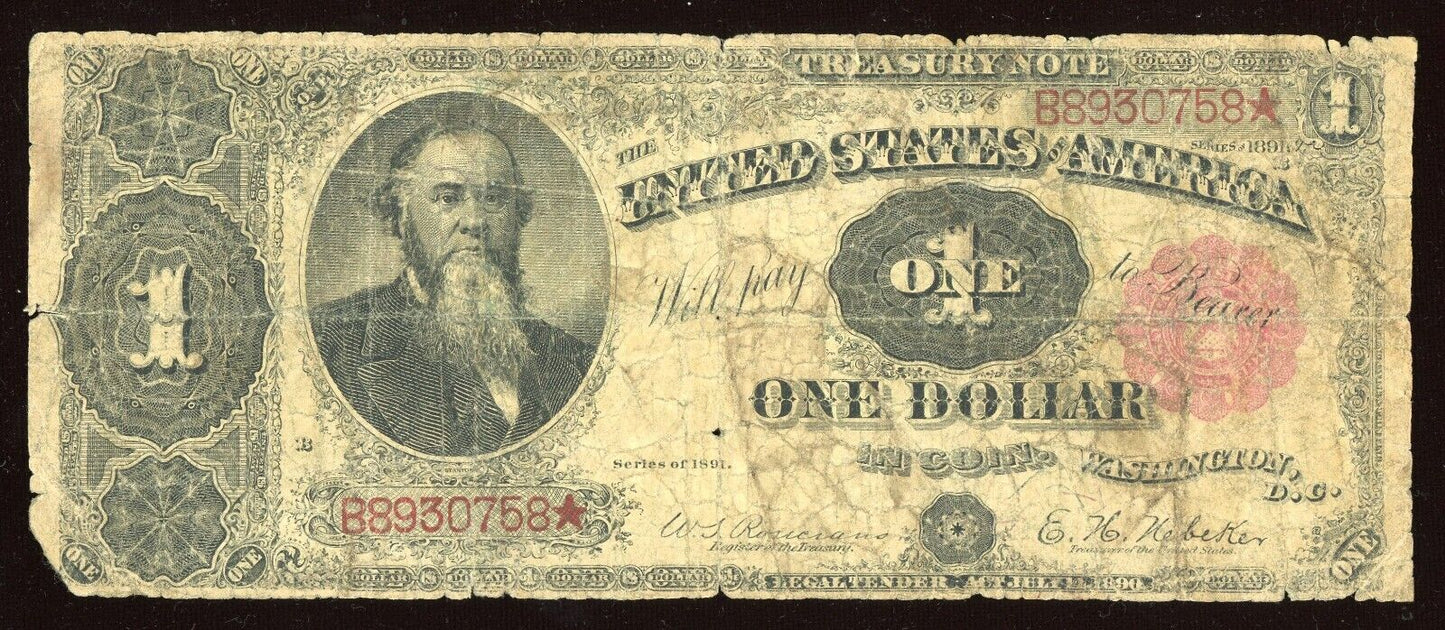 1891 One Dollar Treasury Note $1 Large Size