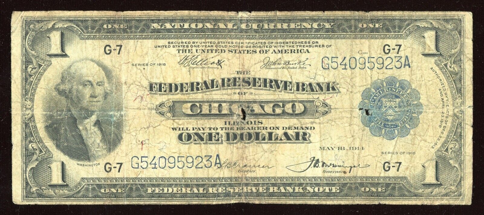 $1 1918 Federal Reserve National Bank Note Large Size Currency
