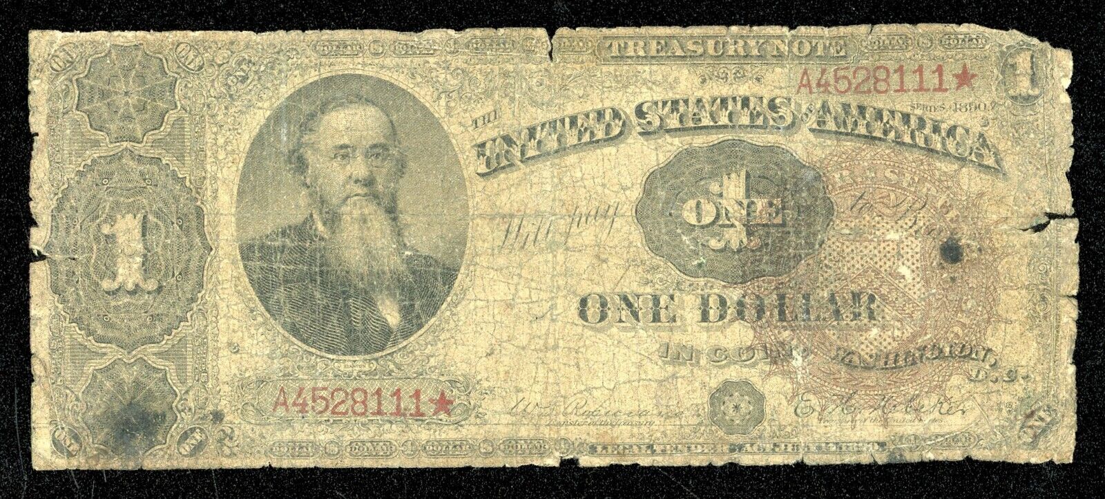 1890 $1 One Dollar US Treasury Note FR. 348 Ornate Back Scarce U.S. Currency