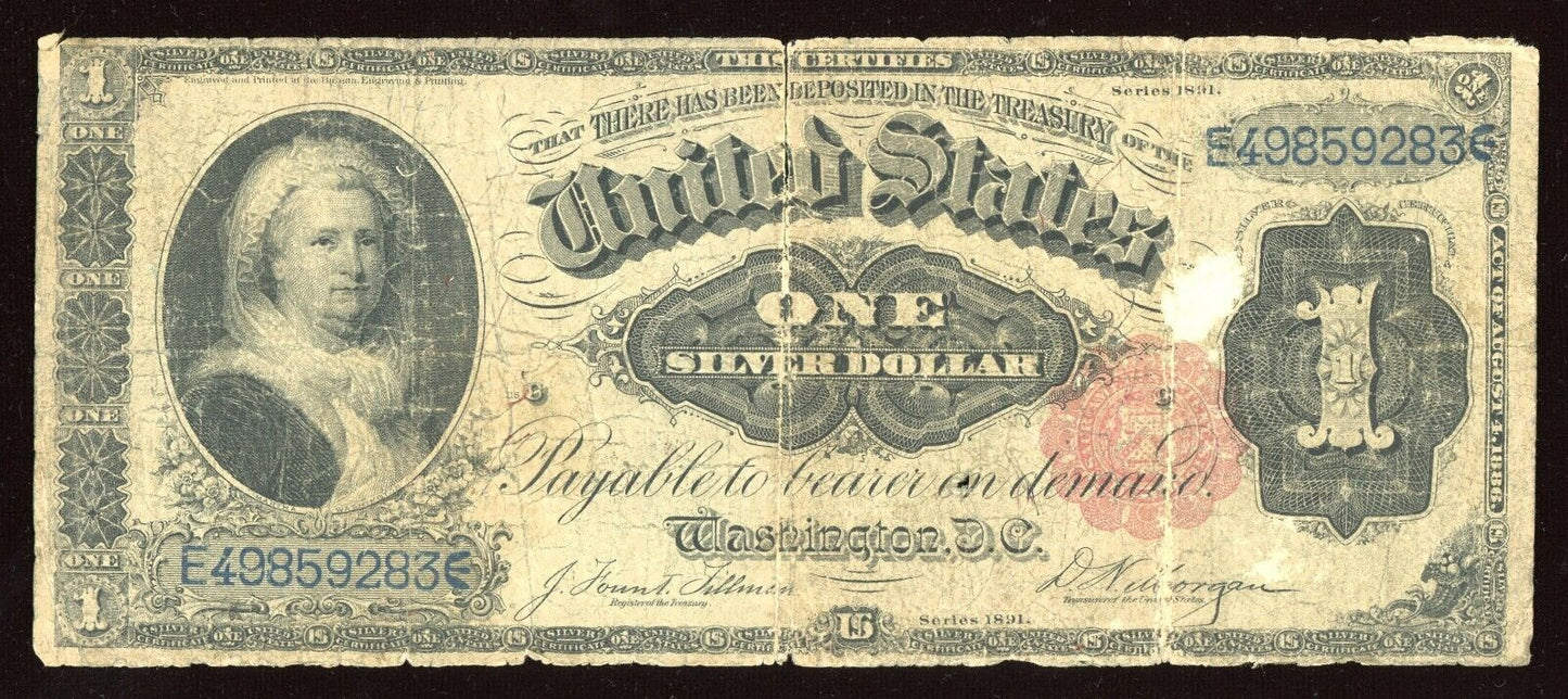 1886 Martha Washington $1 Silver Certificate small Red Seal
