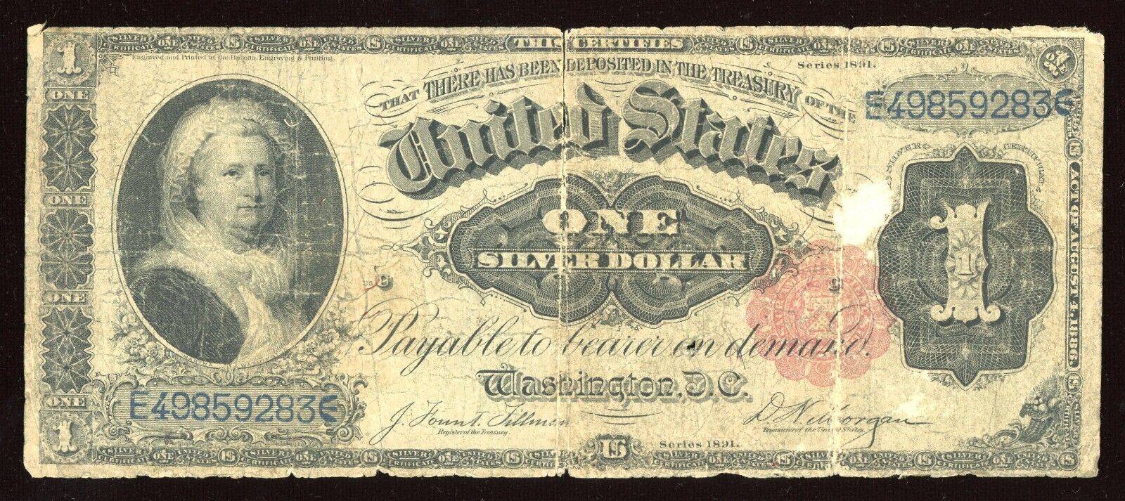 1886 Martha Washington $1 Silver Certificate small Red Seal