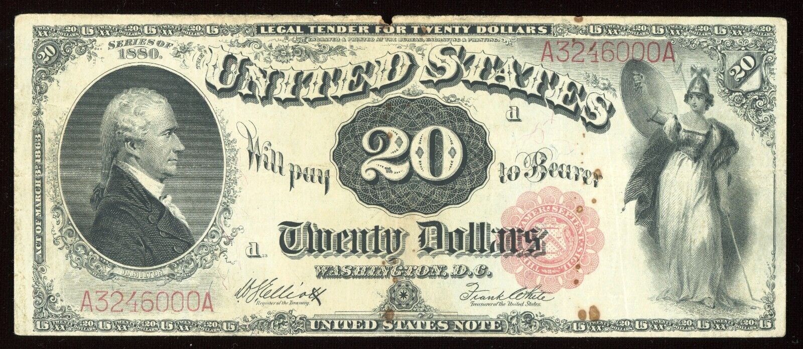 1880 $20 Legal Tender "HAMILTON" Note Fr 147