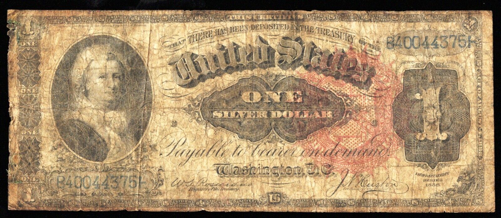 1886 Martha Washington $1 Silver Certificate Large Red Seal