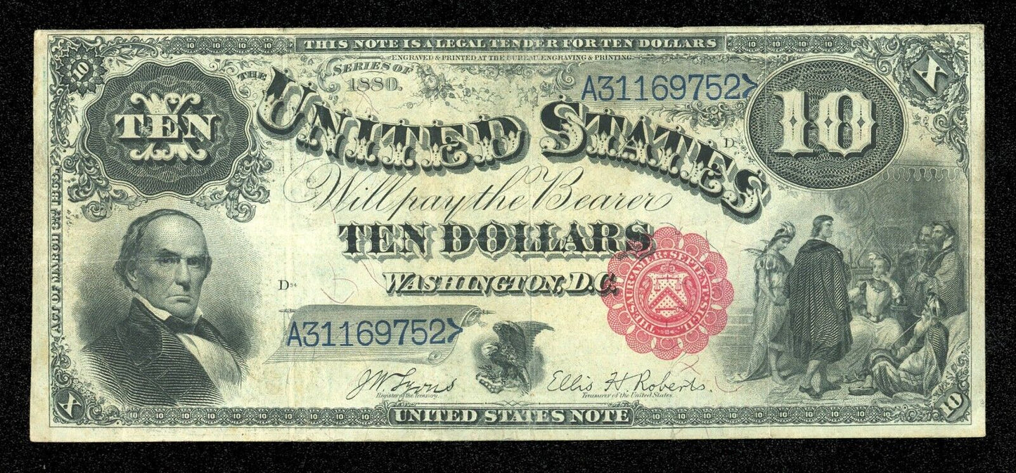 1880 Large Size $10 Legal Tender US Note Jackass FR 113 Very Fine