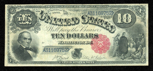 1880 Large Size $10 Legal Tender US Note Jackass FR 113 Very Fine