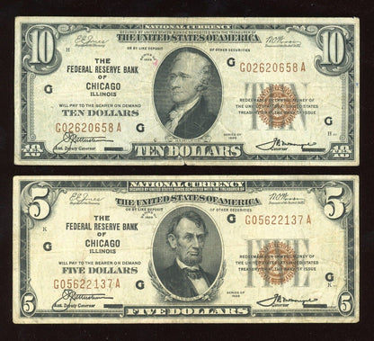 "FULL" Set of 1929 National Bank Federal Reserve $100 $50 $20 $10 $5 Brown Seal