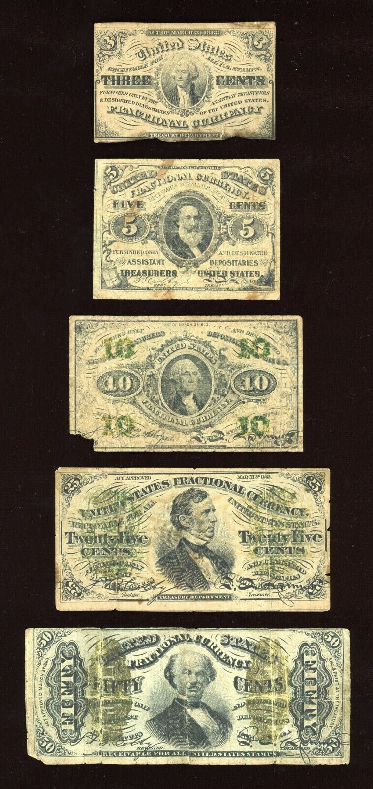 "RARE" Set of 3rd issue 3c 5c 10c 25c 50c Fractional notes