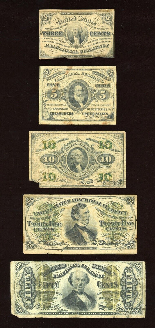 "RARE" Set of 3rd issue 3c 5c 10c 25c 50c Fractional notes