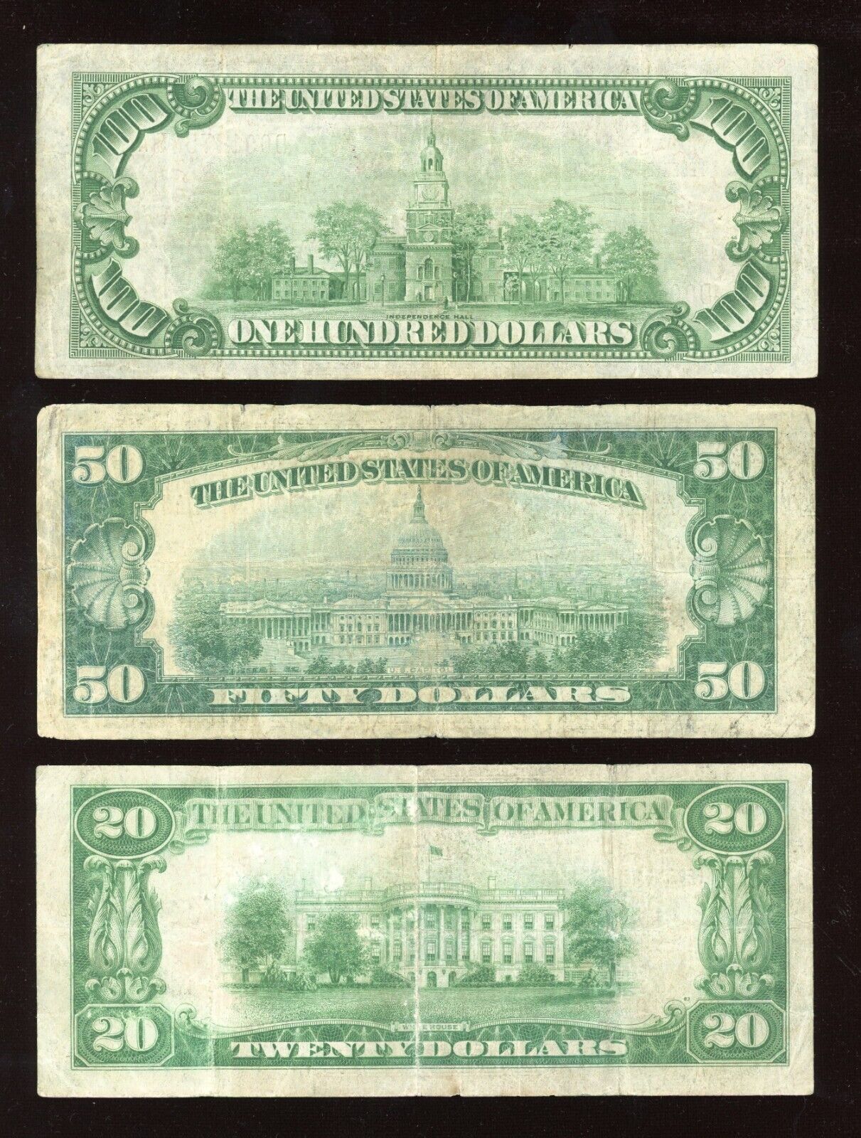 "FULL" Set of 1929 National Bank Federal Reserve $100 $50 $20 $10 $5 Brown Seal