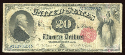 1880 $20 Dollar “HAMILTON” Legal Tender Note Red Seal Blue Serial RARE