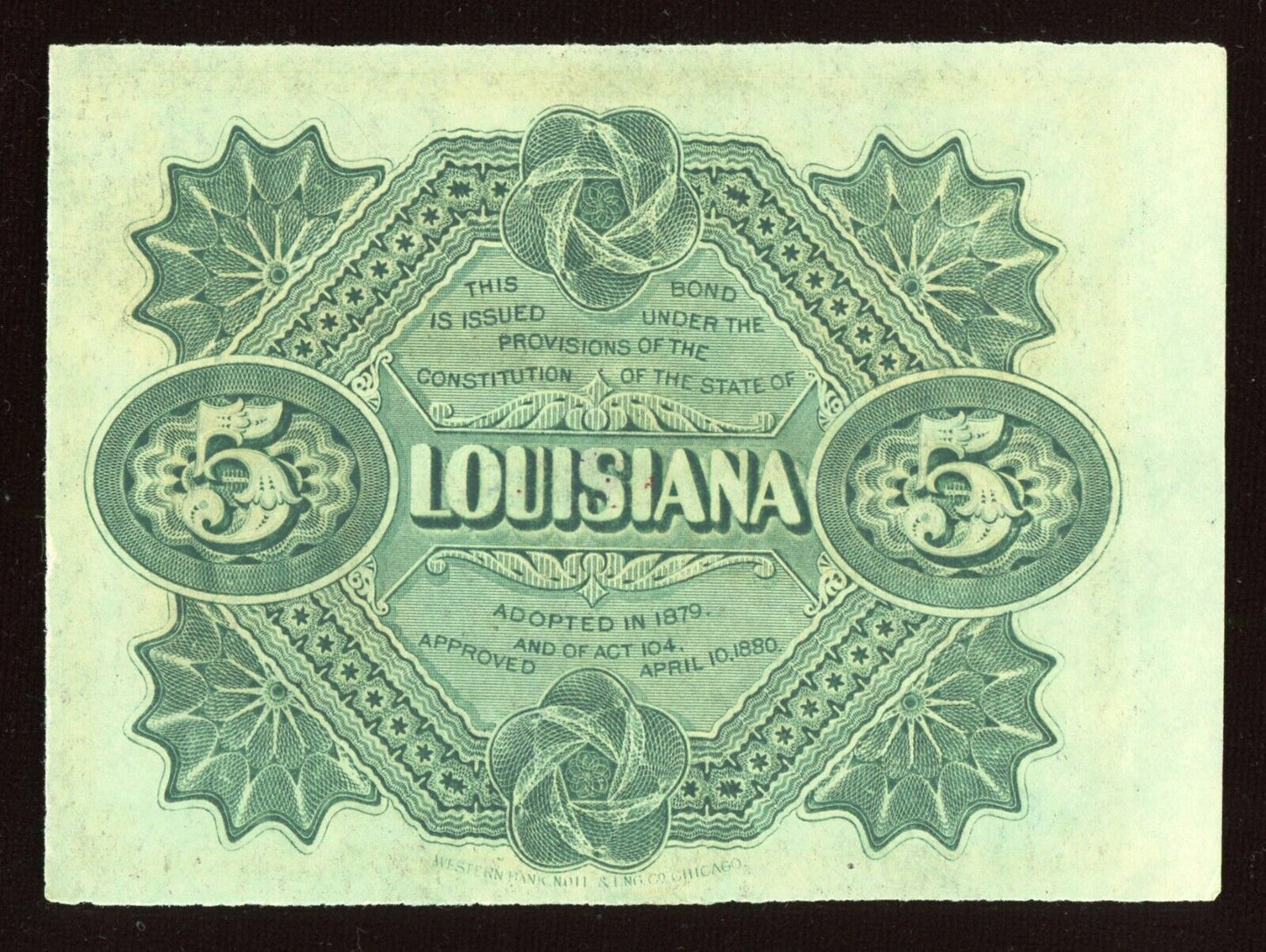 1874 $5 Five Dollars State Of  Louisiana “BABY BOND” Currency Note