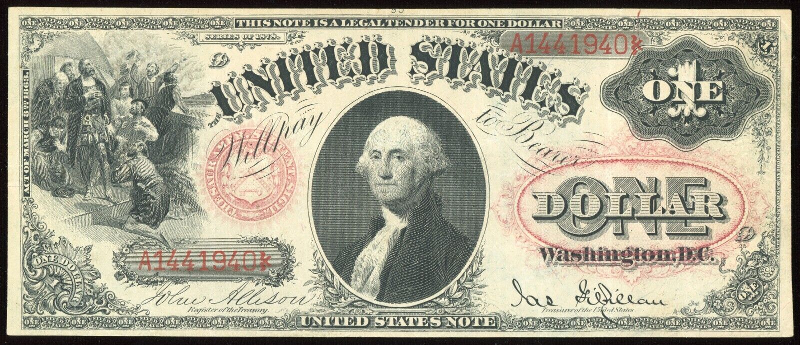 1878 $1 Flaming Seal  Fr 27 in Extra Fine + condition