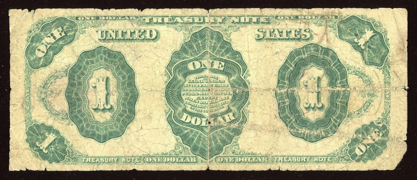 1891 One Dollar Treasury Note $1 Large Size