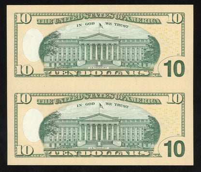 Uncut sheet of 2 $10 Bills Series 2009 Crisp Real Connected US Paper money