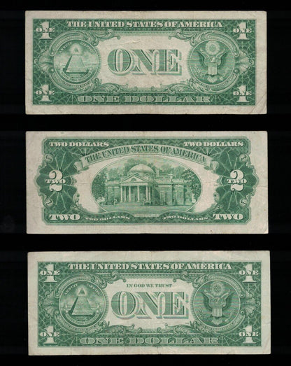 Set of Old US Paper Money and  Silver Certificates, $1 1957, $1 1935, $2 1953 Red Seal (Select your Condition)