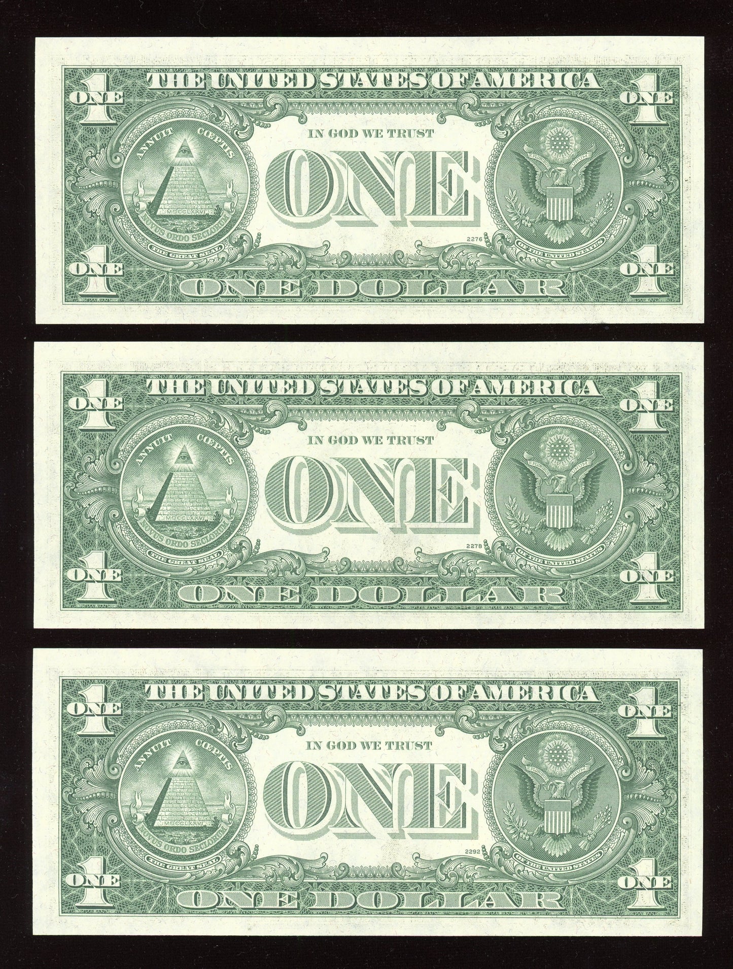 Beautiful Set of 3 Consecutive Crisp 1977 $1 Notes