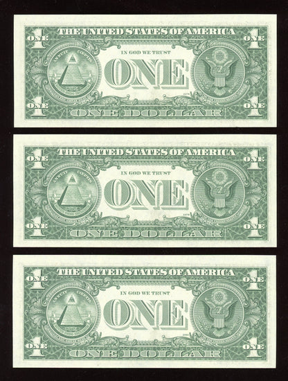 Beautiful Set of 3 Consecutive Crisp 1977 $1 Notes