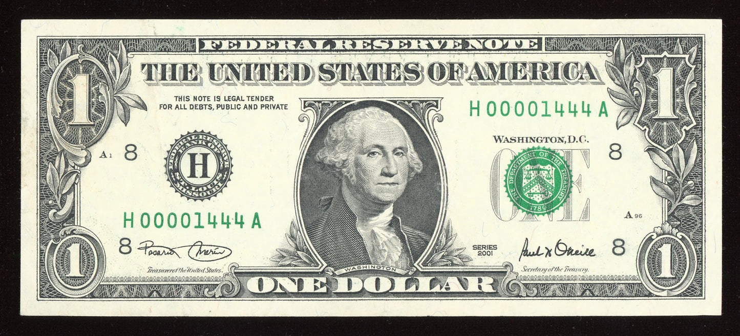 Beautiful AU Fancy Low Serial 2001 $1 Note