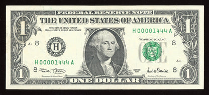 Beautiful AU Fancy Low Serial 2001 $1 Note