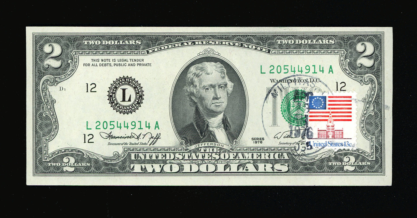 $2 1976 with 13c Stamp First Day Issue (Crisp Unc.GEM!)